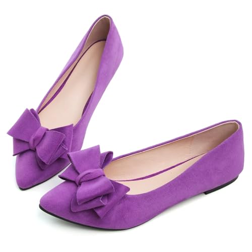 Image of TN TANGNEST Women's Flats Comfortable Dressy Slip On | Pointed Toe Bow Ballet Shoes, Business Casual Office Flats, Suede Flat Shoes