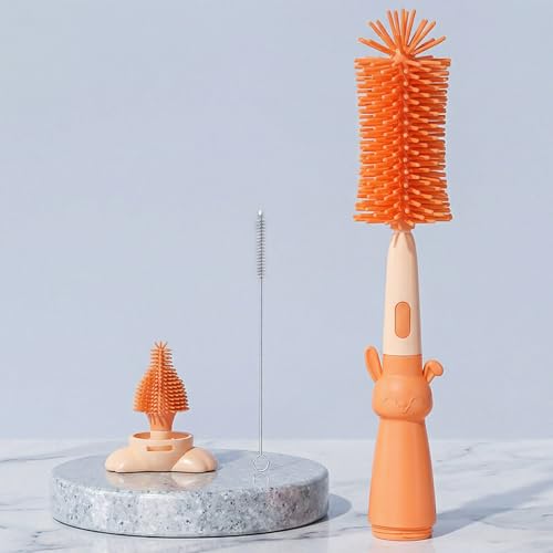 Image of TONY STARK Baby 3-in-1 Silicone Bottle Cleaning Brush Set | 360 Rotatable Handle, BPA-Free Soft Bristles for Cleaning Bottles, Nipples & Pacifiers Safely (Red)