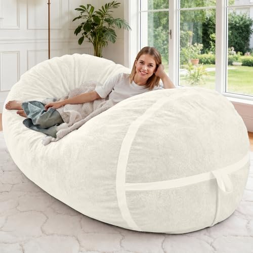 Image of 5FT Bean Bag Chair 5'Giant Bean Bag Chairs with Adults, Large Beanbag Chair | Bean bag Lounger with Machine Washable Cover Luxurious Velvet Fabric, Comfy Chairs for Living Room, Bedroom, Dorm, Beige