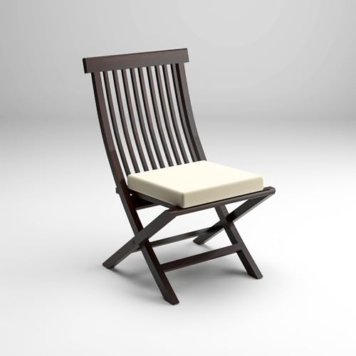 Image of Sheesham Wooden Portable Foldable 2 Seater Chair with Table Set Outdoor Balcony Garden Coffee Table Set Furniture with 1 Table and 2 Chairs Set (Walnut with White Cushion)