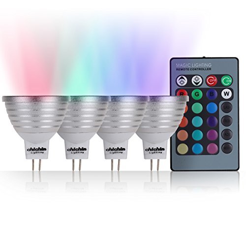 ChiChinLighting RGB LED 4-Pack Color Changing Lights Mr16 Base 12 Volt, 4 Color Changing led Bulb Controlled by one Wireless Controller, Great Remote Control and RGB led Bulbs