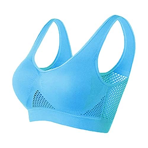 Nahtloser, luftdurchlässiger, kühlender Komfort-BH für Damen, atmungsaktiv, kühlender Lift-Up-BH, abnehmbarer Sport-BH, Yoga, kabelloser BH, blau, 5XL
