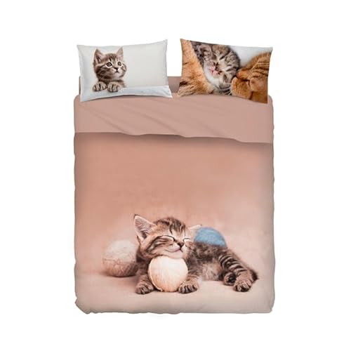 Bassetti Completo lenzuola effetto copriletto matrimoniale, realizzato su cotone 100% con stampa digitale, made in Italy, art. Bizet col. beige