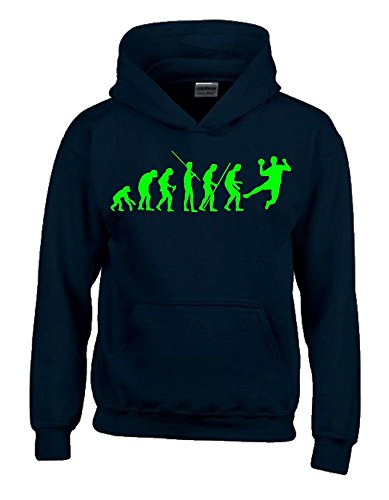 Coole-Fun-T-Shirts Handball Evolution Kinder Sweatshirt mit Kapuze Hoodie schwarz-Green, Gr.164cm