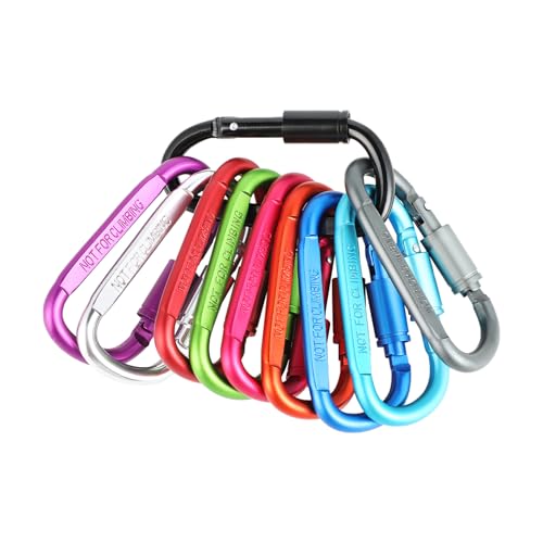 Mosqueton Escalada - Mosqueton Gym - Sin Bloqueo mosquetón - Set de 10 - mosquetones de Aluminio con Tapa roscada y Gancho de Resorte - Ideales para Camping - Pesca y Viajes (Multicolor)
