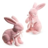 Raz Imports 2024 Easter 8.75' Pastel Pink Flocked Bunny, Assorted of 2