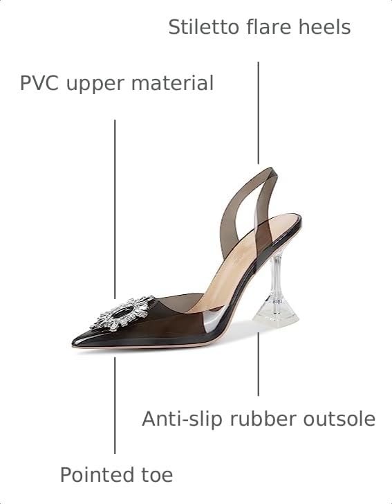 Image of Fericzot Women's Clear Heels Shoes,Slingback Crystal Rhinestones Wedding Pointed Toe Shoes High Heel Sandals