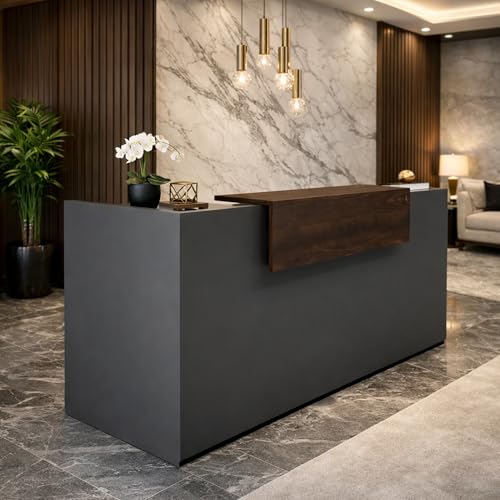 Image of Luxury Reception Desk | Contemporary Front Reception Counter Table, Particle Board, Storage, RCT-097 LPB L5W2