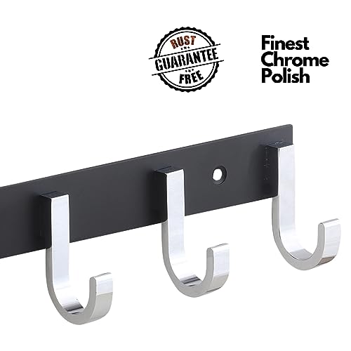 Image of Aluminium Cloth Hanger for Wall, Clothes Hook Hangers Door Mounted, Bathroom Hooks for Hanging Towel, Wall Mount Shirt Hangers, Dress Holder Hooks - 6 Pin-XL, Pack of 1, Black and Silver