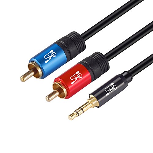 Shd 3.5Mm Aux To 2Rca Y Splitter Stereo Audio Cable Male Type Ofc Conductor High Flexible Pvc Jacket Dual Shielding Gold Plated High End Metal Shell-Black 25Feet/7.6M #TOP1