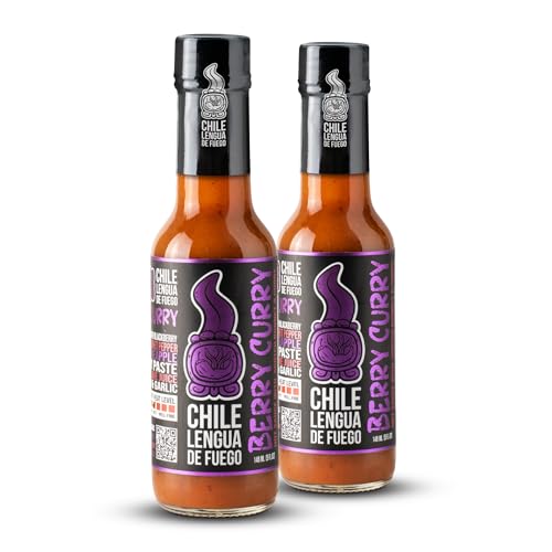 Image of Chile Lengua de Fuego Berry Curry - Mango, Berry & Thai Curry Hot Sauce, Sweet Heat, Medium, 5 oz Bottle (Pack of 2)