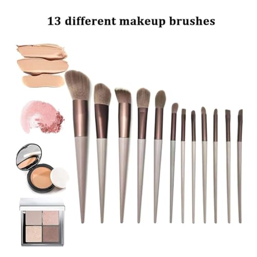 Image of Luxury Makeup Brush Set - Elegant Brown Handle Beauty Tools for Foundation, Highlighting, and Eyeshadow