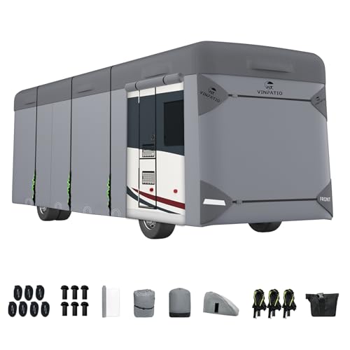 VINPATIO Class A RV Cover Fits 34'-37' RV: Extra Thick 7 Layers Top, Heavy Duty Waterproof Class A Motorhome Cover with 3 Extra Windproof Long Straps, Gutter Covers