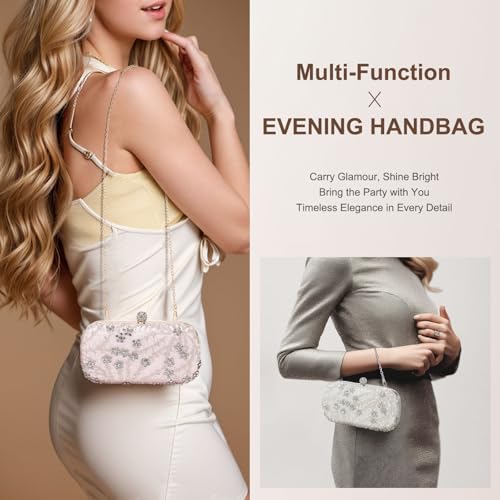 Image of DTGN Evening Bags Clutch Purses for Women Formal, Bridal Purses Rhinestone Handbags Shoulder Bag with Chain Sparkly