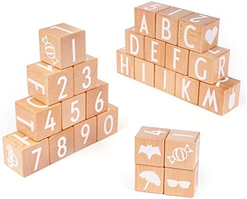 Kvintes Wooden ABC Building Blocks Number 26 PCS Alphabet Letters Stacking Blocks and Educational Stacking Toys for Toddlers - Preschool Early Learning Wood Blocks Montessori Toys