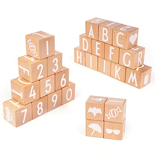 Image of Kvintes Wooden ABC Building Blocks Number 26 PCS Alphabet Letters Stacking Blocks and Educational Stacking Toys for Toddlers - Preschool Early Learning Wood Blocks Montessori Toys