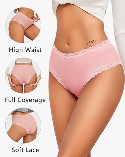 FINETOO 6 Pack Cotton Underwear for Women Cute Bikini Panties Sexy Lace Waist Briefs Soft Breathable Womens Cheeky S-XXL2