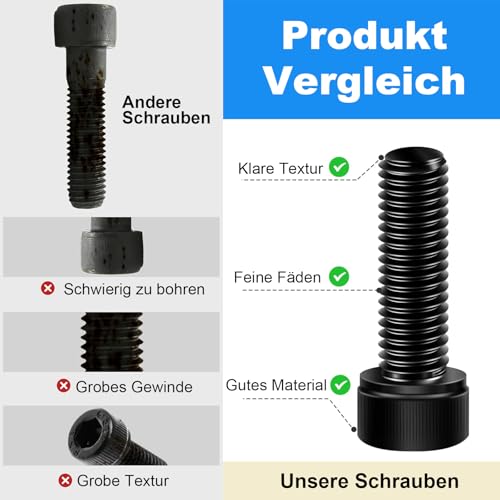 120 Stück M4 x 14 mm Schrauben, Zylinderschrauben mit Innensechskant, M4 Schrauben Schwarz Kohlenstoffstahl Zylinderkopfschrauben, Inbusschrauben Vollgewinde mit Schlüssel
