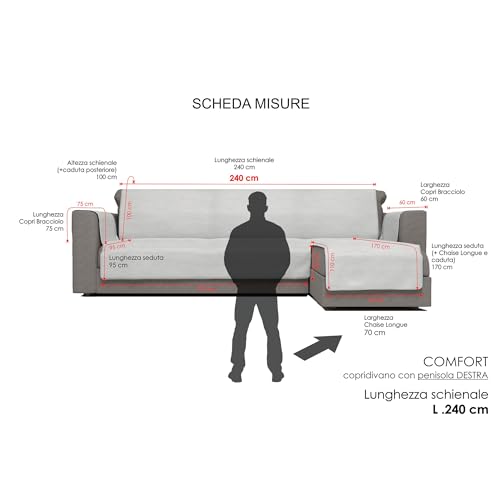 Housse de canapé antidérapante avec méridienne gris 240cm - 7