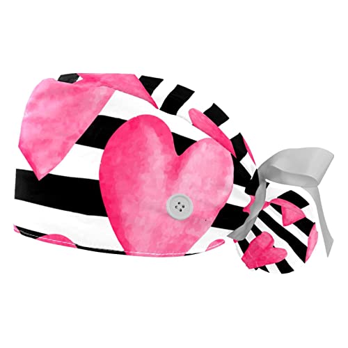 Chapeaux bouffants réglables JDEZ motif coeur rose à rayures | Lot de 2