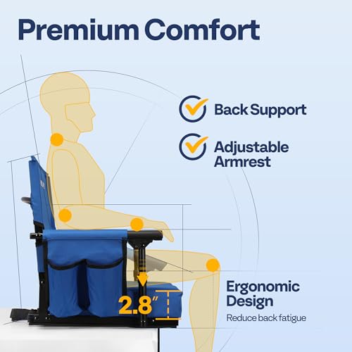 VIVOHOME Stadium Seat with Back Support and Cushion, Portable Bleacher Chair with Cup Holder and Shoulder Strap, Comfortable for Various Sports Events, Blue by VIVOHOME - Used condition - Image 5