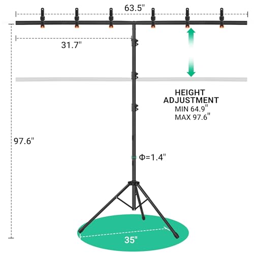 Coliflor T-Shape Portable Backdrop Stand – 8x5.2ft Adjustable Photo Background Stand Kit, Sturdy Small Back Drop Holder with 6 Spring Clamps, Sandbag, Carry Bag for Party, Photography and Video Studio by Coliflor - Image 2