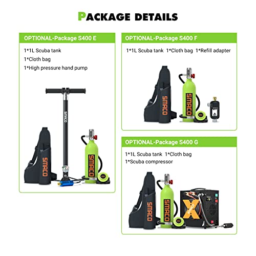 Smaco Scuba Tank Diving Gear For Diver Mini Scuba Tank Oxygen Cylinder With 15-20 Minutes Capability Diving Oxygen Underwater Breathing Device 1L Diving & Snorkeling Equipment S400 (F-Green) #TOP6
