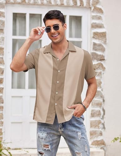 Image of COOFANDY Men's Vintage Bowling Shirt Short Sleeve Button Down Summer Cuba Beach Shirts