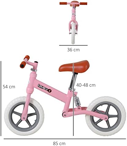 HOMCOM 12" Kids Balance Bike No Pedal Bicycle EVA Tire Adjustable Seat Toddler Training Bike W/Shock Absorber 2-5 Years Gift for Boys Girls