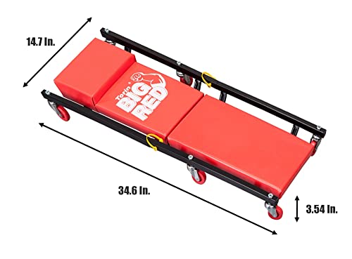 Image of BIG RED 2-Piece Rolling Garage /Shop Creeper: 36 inch Padded Mechanic Cart with Headrest and 6 Casters, Red