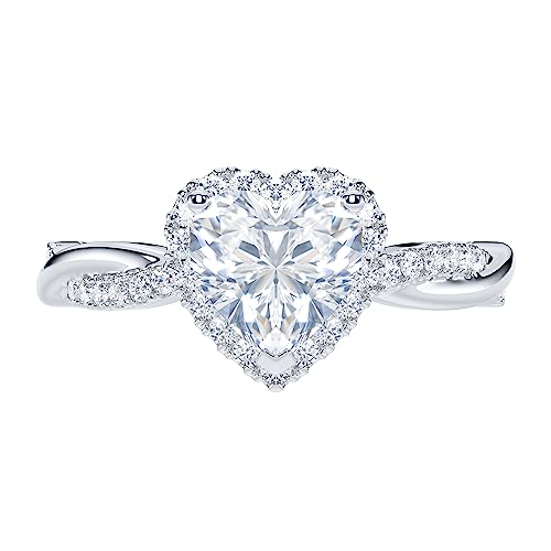 THELANDA Sterling Silver Petite Twisted Vine 1CT Heart-shaped Genuine Moissanite Halo Engagement Ring Promise Ring2
