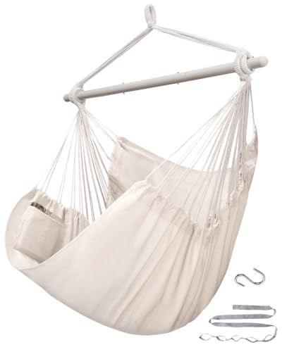 Image of ADVOKAIR Hammock Chair Swing, Heavy-Duty Hanging Rope Swing Seat Supports 500 Lbs, Ideal for Outdoor Patio, Backyard, Porch, Deck & Indoor Bedroom Use