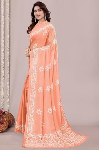 Image of MIRCHI FASHION Saree for Woman Chiffon Batik Printed | Lightweight Daily Wear Women's Office Sari with Blouse Piece (Available in 40 Colours)