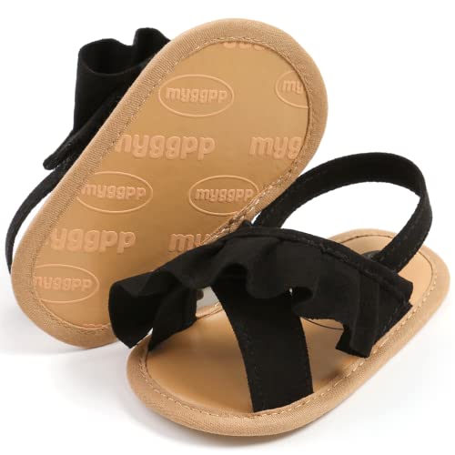 Image of CoKate Baby Girls Sandals Ruffle Bowknot Premium Soft Sole Anti-Slip Open Toe Breathable Summer Outdoor First Walker Shoes Baby Sandals 0-3 months girls