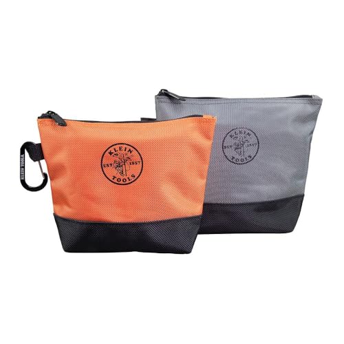 Klein Tools 55470 Utility Bag, Stand-Up Zipper Tool Bags, Tough 1680d Ballistic Weave, Reinforced Bottoms, Orange/Black, Gray/Black, 2-Pack by KLEIN TOOLS - Used condition - US$11.41