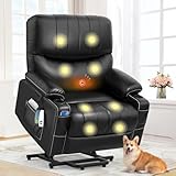 BareTay Recliner Armchair Electric Lift Chair with Massage & Heat, Extended Footrest, Oversized Riser Reclining Chair Lounge Sofa with Type C+USB, 2 Drink Holders, 4 Side Pockets