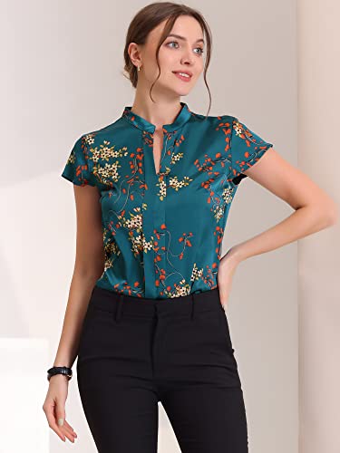 Allegra K Satin Work Blouses for Women's Floral Vintage Cap Sleeve Business Casual Blouse4