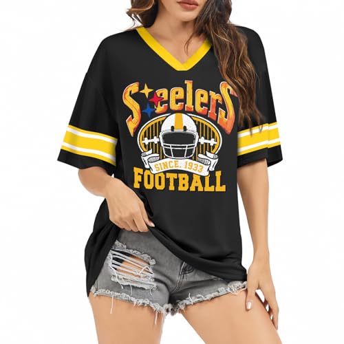Football Shirt for Women Game Day Shirt Football Fans Mesh Tshirt Jersey V Neck Casual Short Sleeve Tops3