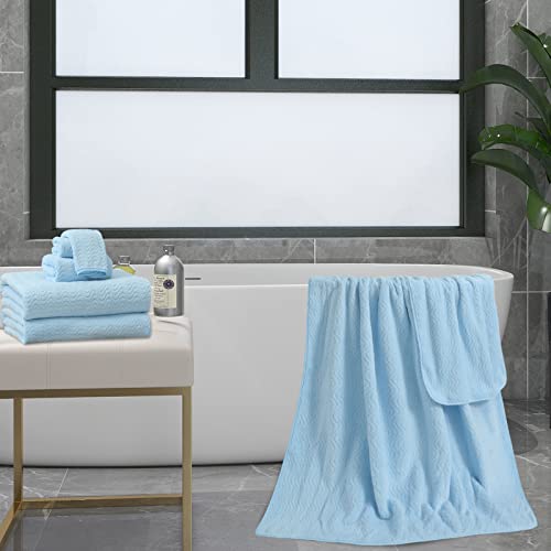Blue Bath Towels Set Of 8, 2 Oversized Bath Sheets/2 Hand Towels/4 Washcloths,600 Gsm Quick Dry Towel Ultra Soft Absorbent Shower Towels Large Microfiber Face Towels For Bathroom Hotel Spa Camping #TOP2