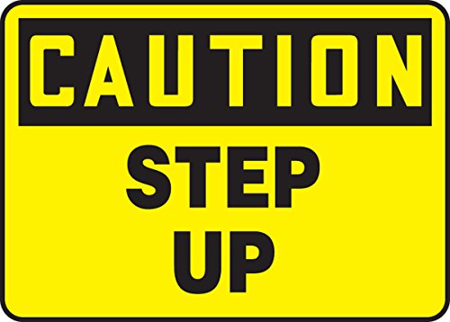 Accuform Signs MSTF656XV Adhesive Dura-Vinyl Sign, Legend"Caution Step UP", 7" Length x 10" Width x 0.006" Thickness, Black on Yellow
