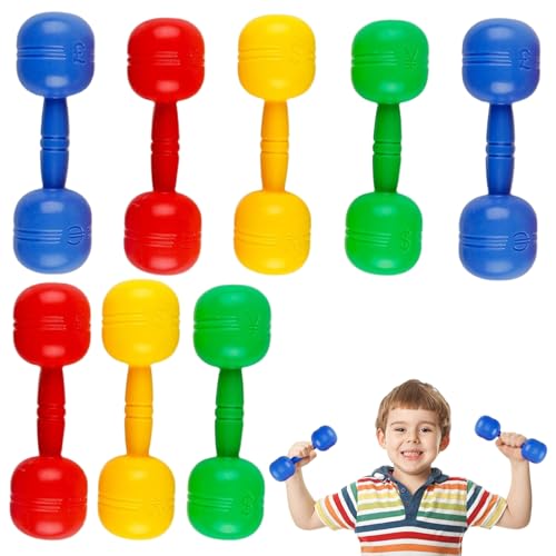 8 mancuernas para niños de plástico ABS colorido para niños y niñas, agarre antideslizante, práctico juguete de fitness para la primera infancia con sonido