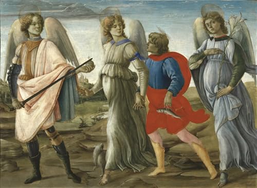 Peinture Trois Archanges FilipLippi sur toile 60x90cm, cadeau idéal pour crémaillère et fête