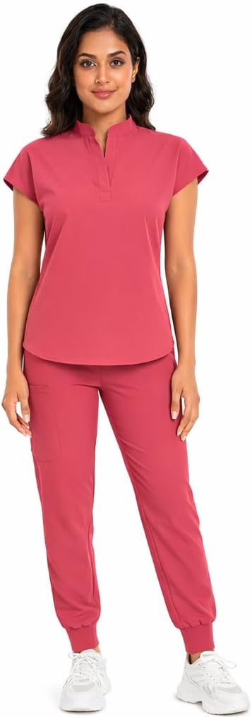 Women’s Scrub Set – Stretch V-Neck Top & Jogger Pants, Breathable Comfortable Medical Uniform with Pockets for Nurses, Doctors & Healthcare Professionals