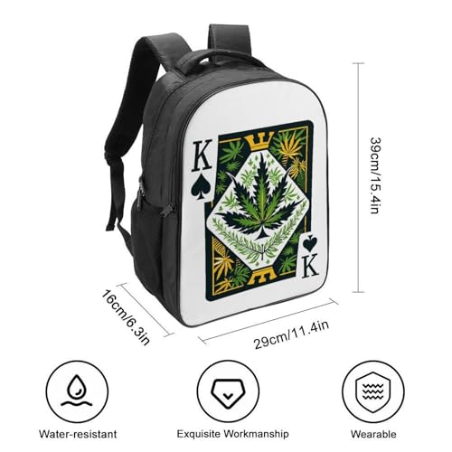 King of Weed Playing Card Funny 16 Inch Backpack for Men Women Casual Daypack with 2 Compartment for Travel Work2