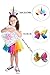 Girls Layered Tulle Tutu Skirt with Unicorn Headband & Hair Bow - Unicorn Costumes
