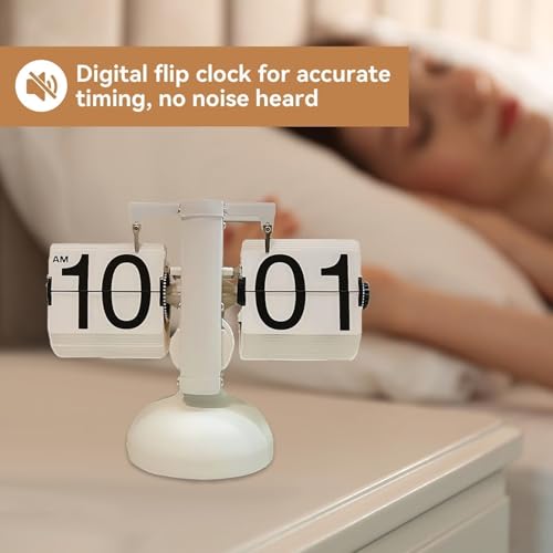 Miniatura 8 de Reloj Retro Abatible, Digital Automático, Giro Automático, Decoración Creativa De Escritorio Para El Hogar Y Oficina, Reloj De Escritorio Mecánico Digital Con Engranaje Interno Blanco