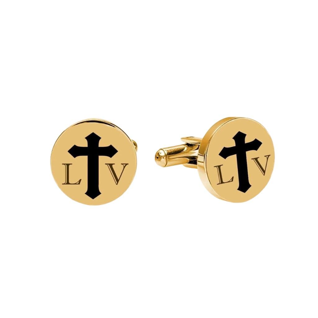 moskai Personalised Christian Cross Name Initial Cufflinks for Men Gold Plated Custom Name Initial Cuff Links Engraved Round Cufflinks for Wedding Groom Gift Husband Boyfriend Religious Church Formal Luxury Mens Accessories-picture-29