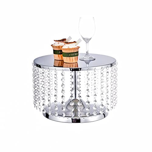 8 Inch Tall Metal Cake Stand - 12" Dia Round Base Cake Display Stand With Hanging Acrylic Crystals For Dessert Table, Wedding, Party, Event, Home Décor #TOP10