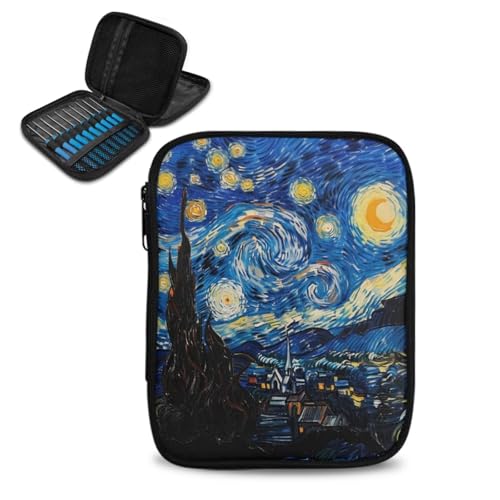 Vanideaoty Estojo De Agulha Crochê Starry Night Com Bolsos Rede, Organizador Portátil E Leve Para Aeroportos Parques