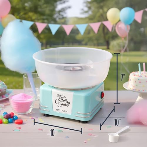 Image of Nostalgia Countertop Cotton Candy Machine - Use Normal or Sugar-Free Candy or Flossing Sugar - Includes 2 Reusable Cones and Measuring Scoop - Aqua